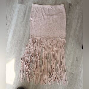 Bear Dance Dusty Blush Knit Skirt with Fringe